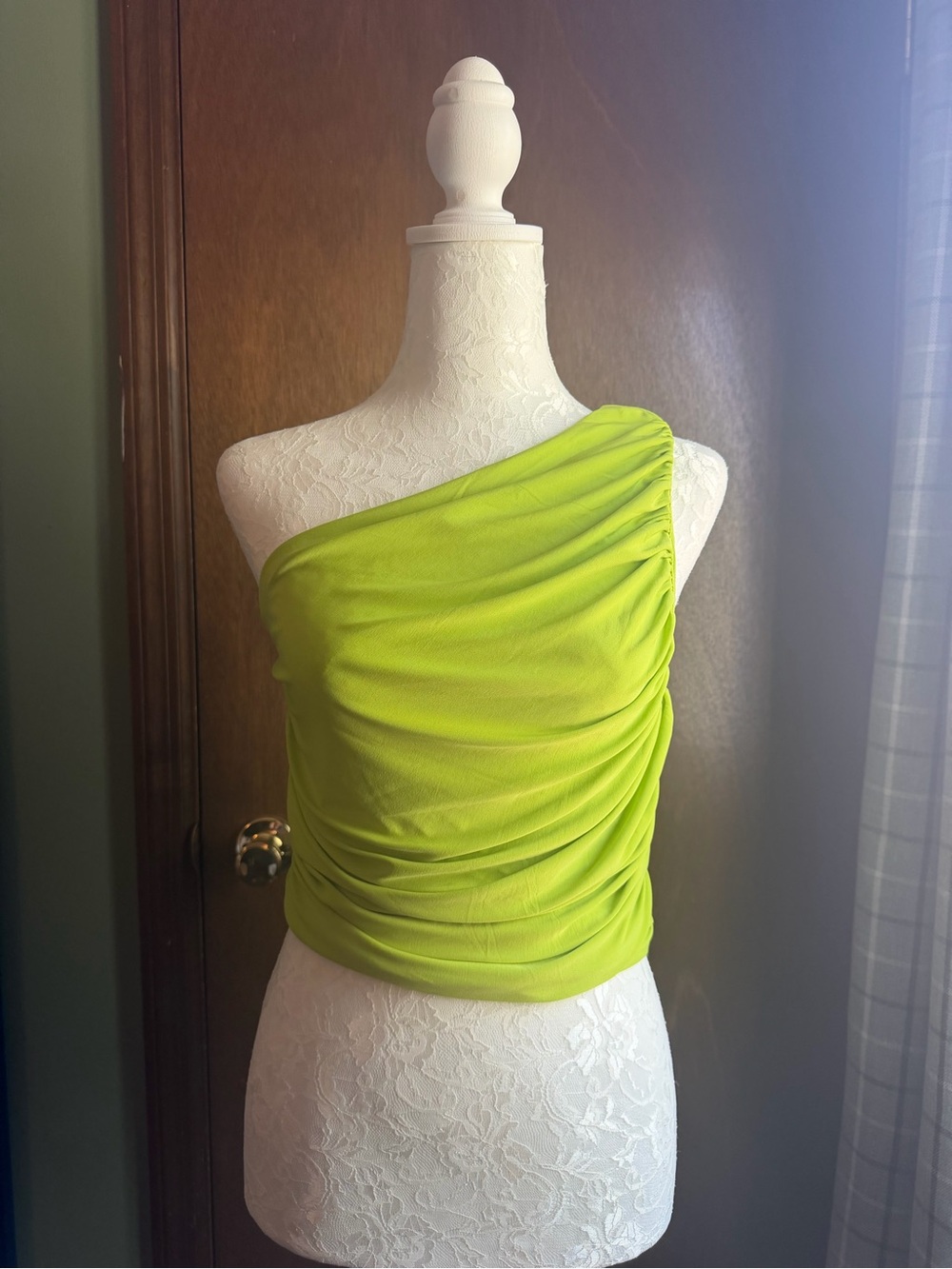 Express One-Shoulder Lime Green Ruched Women’s Top